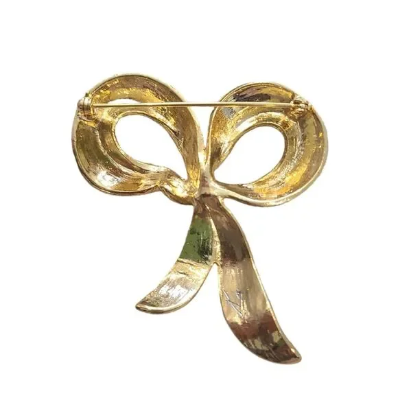 Gold Texted Bow Brooch - Picture 2 of 4